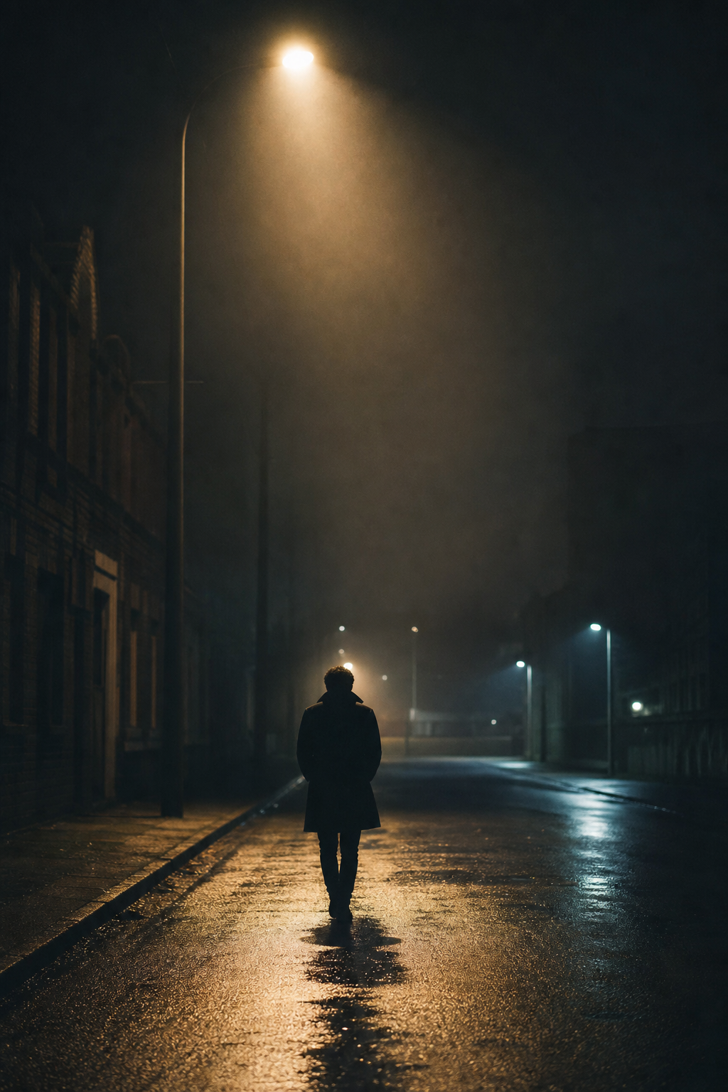 Figura sola in una strada di notte